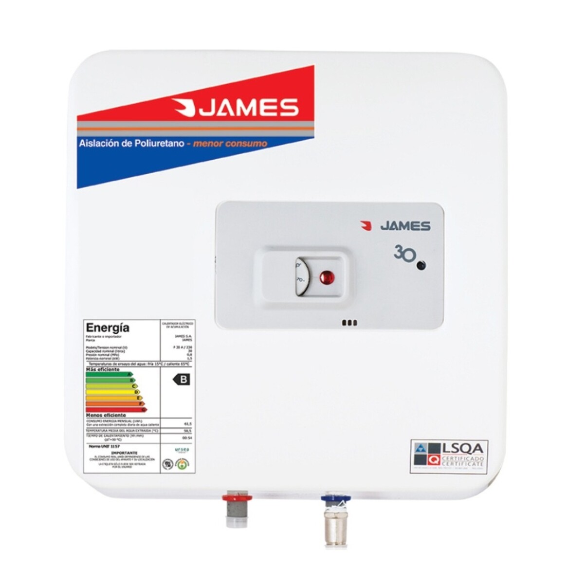 Termotanque Eléctrico James Prisma Acero 30 Litros Color Blanco 