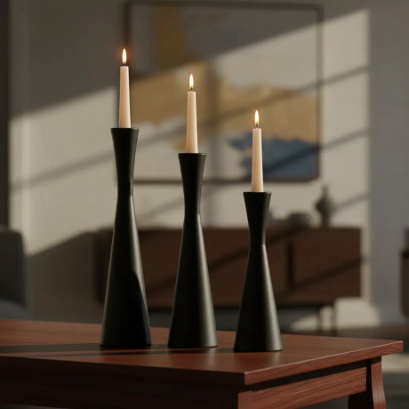 Set X3 Candelabros Metal Portavelas Iluminación Decoración Negro