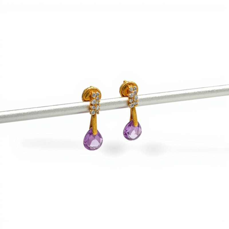 Caravanas pendiente Amatista gota oro - Oro bajo - Amatista y Zirconia - CA8070 conpiedra