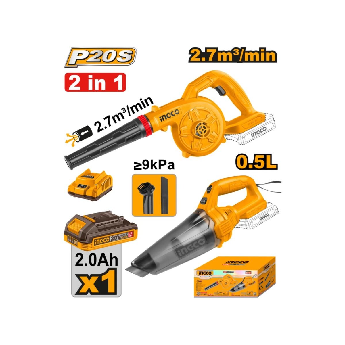 KIT COMBO A BAT 20V SOPLADORA +ASPIR 0,5L C/BAT, CARG Y ACCE Kit Combo A Bat 20v Sopladora +aspir 0,5l C/bat, Carg Y Acce