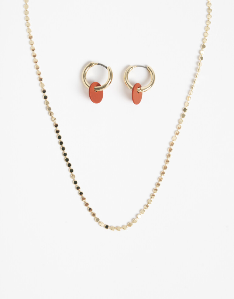 Bijouterie Set Set Aros Chapones Y Collar - Dorado