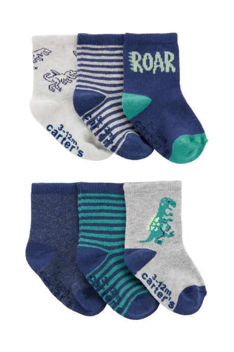 Pack seis pares de medias de algodón, diseño dino Pack seis pares de medias de algodón, diseño dino