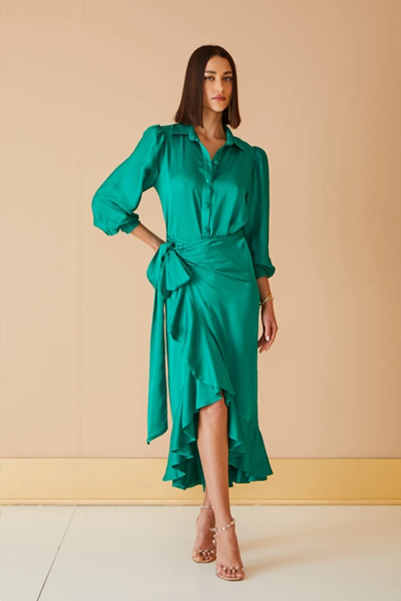 VESTIDO MIDI CAMISA - Verde 