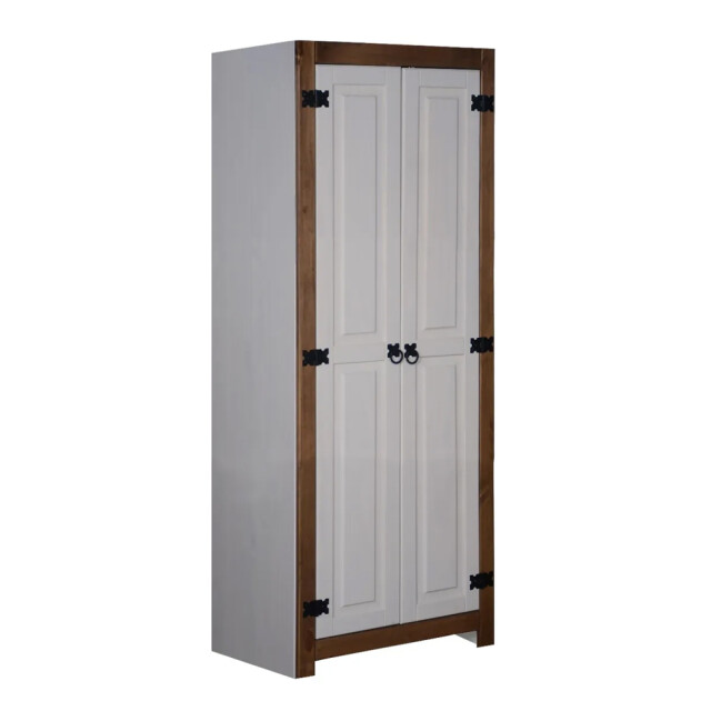 Ropero Armario 2 Puertas Estantes Multiuso Madera Maciza BLANCO