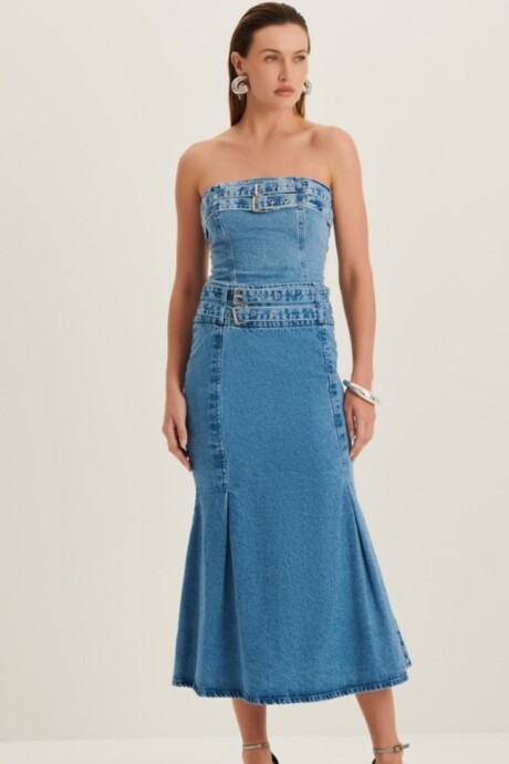 Falda midi con cinto Azul