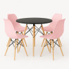 Juego de comedor Con Mesa Circular de 80cm + 4 Sillas Eames Rosa/Negro