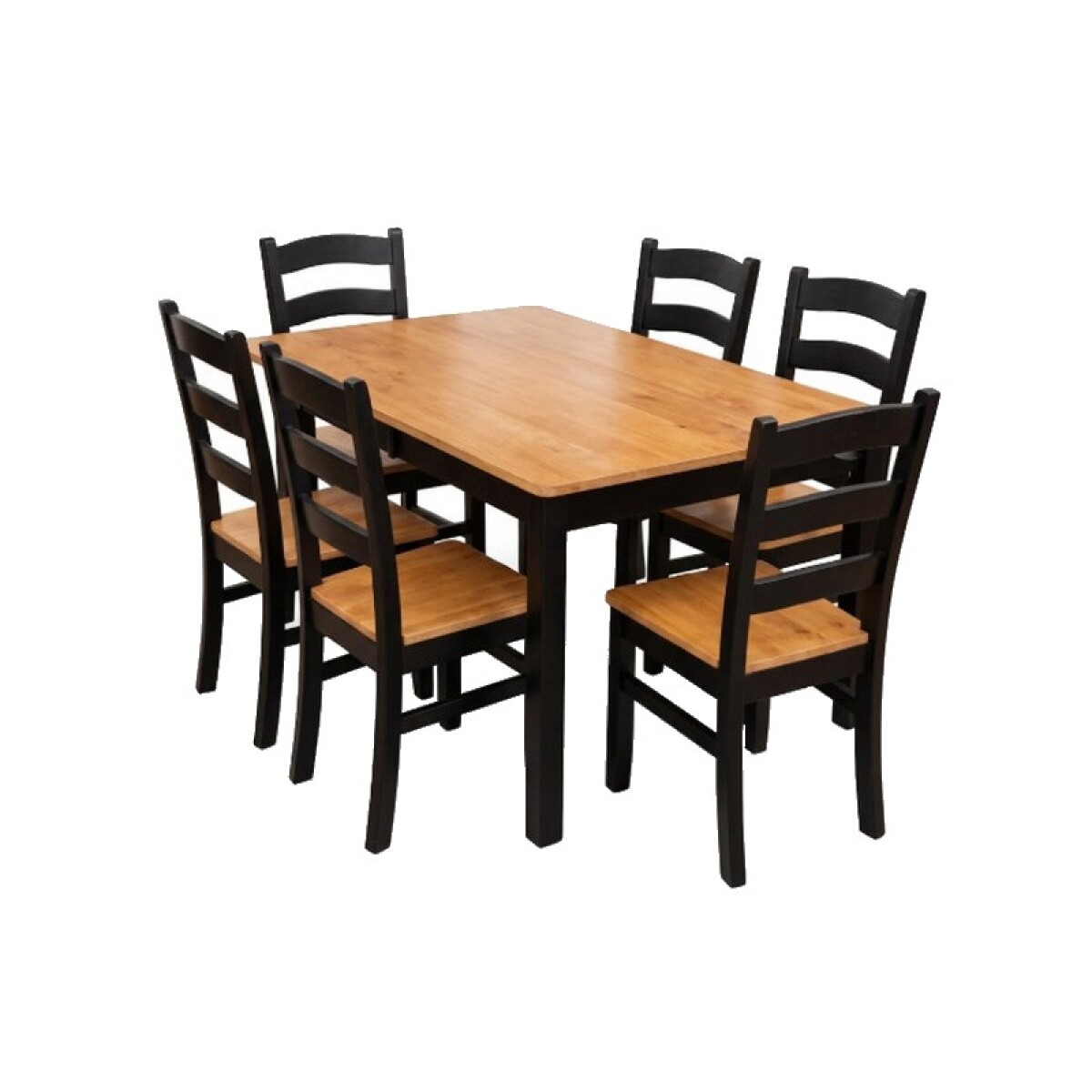 JUEGO DE COMEDOR BELLA 1+6 SILLAS MADERA MACIZA NEGRO/NOGAL 