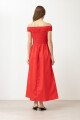 Vestido escote bardot con bolsillos rojo