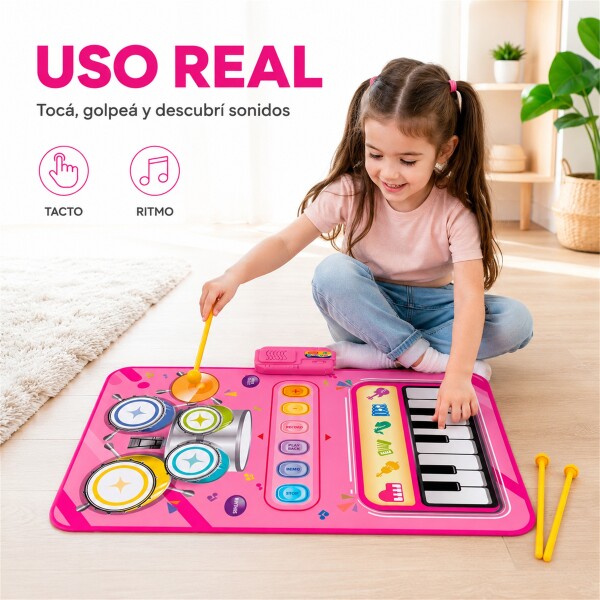 Alfombra Musical Infantil 2 en 1 Piano y Batería 80 x 55 cm Rosa