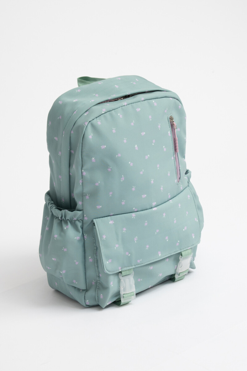Mochila Estampado Flores Verde