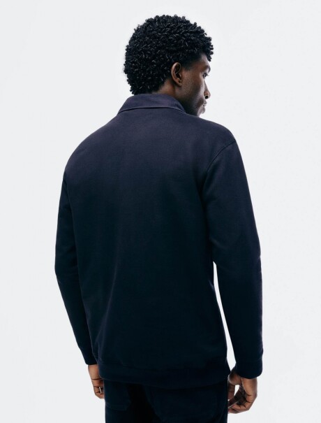 BUZO DE ALGODÓN CON CUELLO TIPO POLO NEGRO