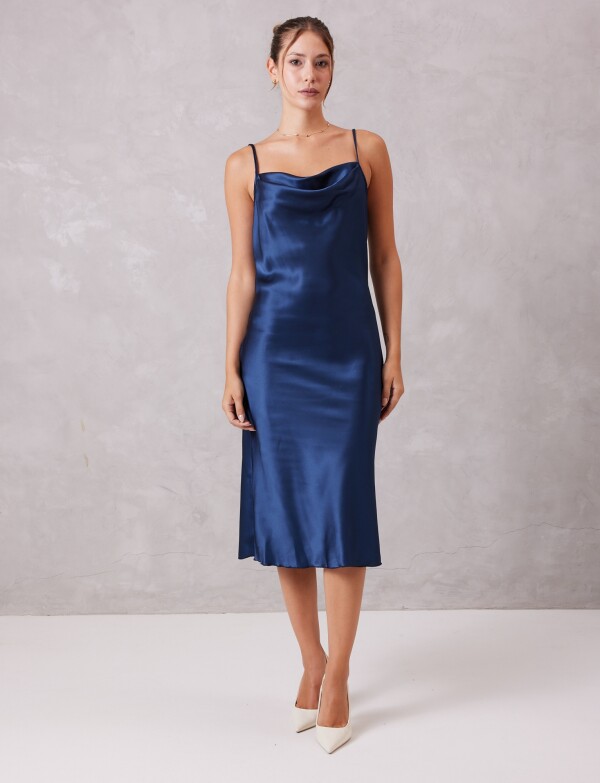 Vestido Noche Saten AZUL
