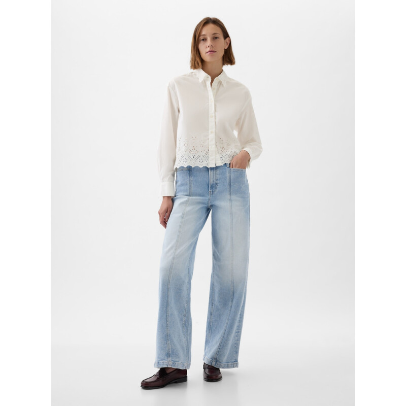 LS CROPPED SHIRT - EYELET HEM NEW OFF WHITE