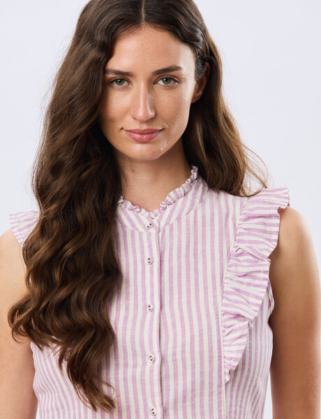 CAMISA DE LINO RAYADA Lila-Oscuro