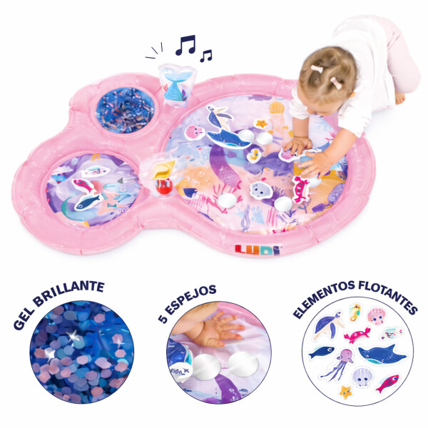 Alfombra Colchoneta Inflable De Agua Sensorial Bebé Sirenas Color Rosa