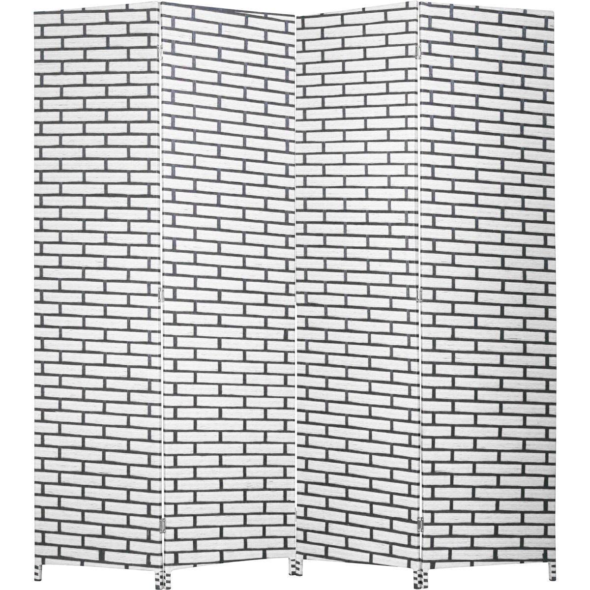 Biombo Boho Nhome 4 Paneles Madera Ratán Clásico - Blanco y negro 