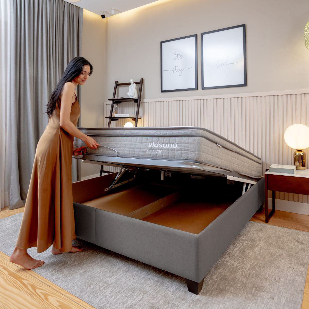 Cama baúl FLAT Gris 1,5 PLAZAS 