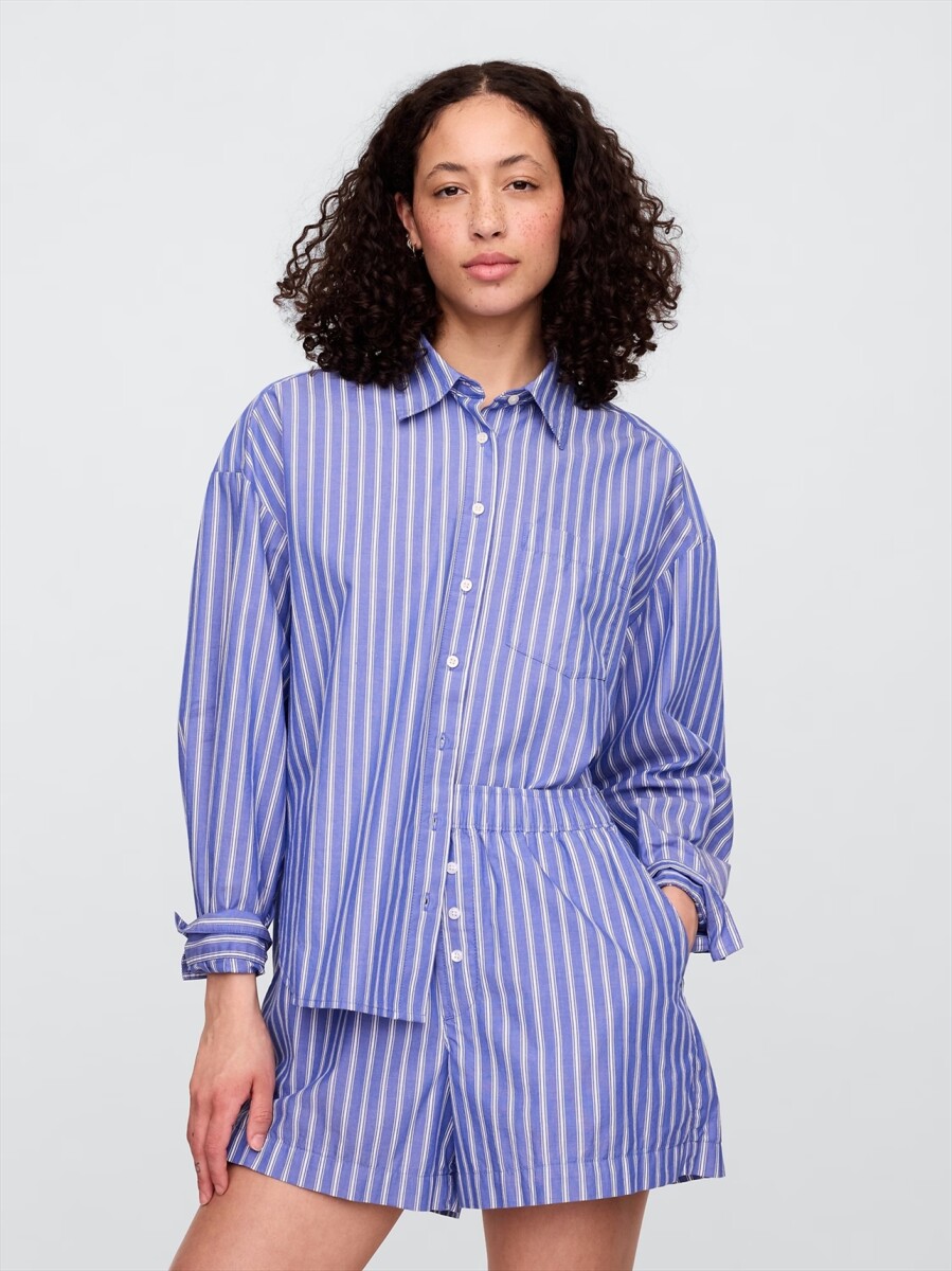 Camisa Poplin Big Shirt Mujer - Blue White Stripe 