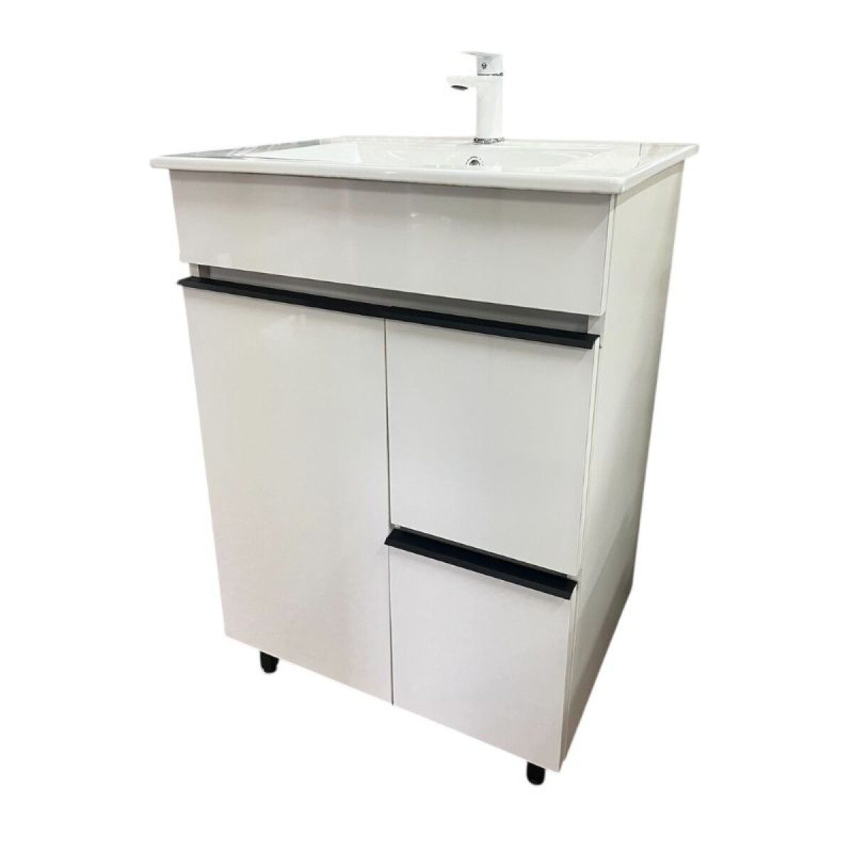 MUEBLE DE BAÑO 60 CM 1 PUERTA + 2 CAJONES - MESADA DE LOZA NEVADA 