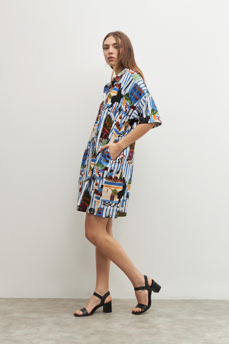 Vestido camisero estampado multicolor