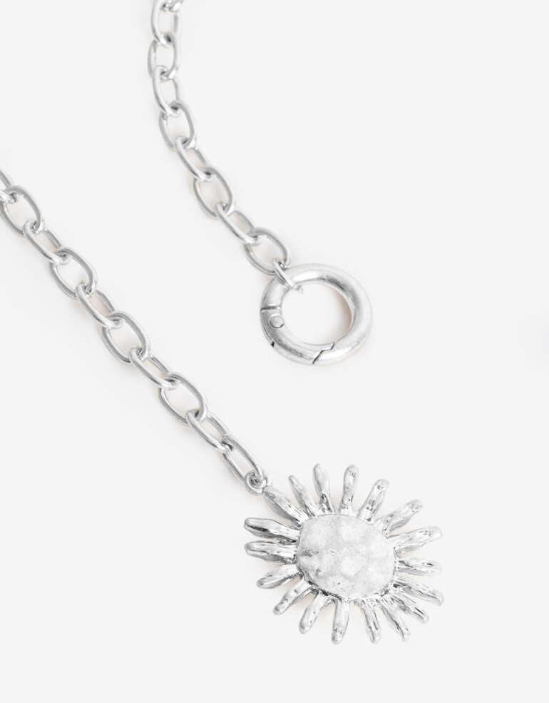 Collares Largos Metal Collar Largo Sol Metal - Plateado Plata Cepillada Mate