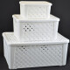 Set x2 Caja organizadora simil rattán con tapa P BLANCO