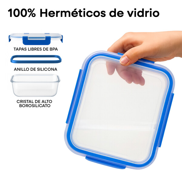 Set de 8 Recipientes de Vidrio Herméticos IMBACK IBK-HMJ050 | Cierre Antifugas, Vidrio Borosilicato BPA Set de 8 Recipientes de Vidrio Herméticos IMBACK IBK-HMJ050 | Cierre Antifugas, Vidrio Borosilicato BPA