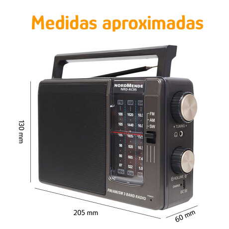 Radio Clásica Portátil Nordmende AM/FM/SW Recargable USB Negro
