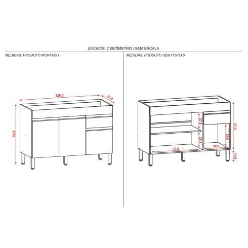 Modulo Bajo Mesada Sin Tapa Tres Puertas De 120 cms. GRIS