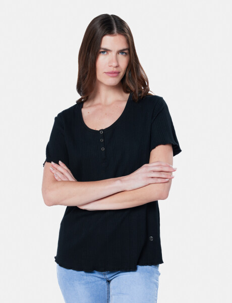 REMERA RIB CON BOTONES Negro