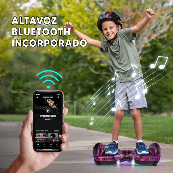 Combo De Skate Eléctrico 6.5" Con Luces Y Bluetooth + Asiento Para Hoverboard PK SKATE 6.5 GALAXIA ROSA 24 + ASIENTO