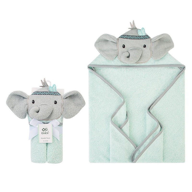 Toalla Infantil con Capucha 76x76cm Elefante Verde