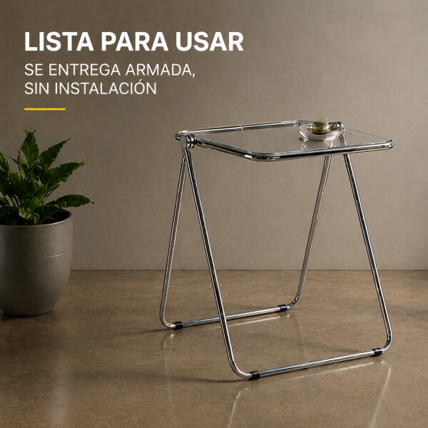 Mesa ComboHome Plia Acrílico Metal Plegable 65x50 Premium Plateada
