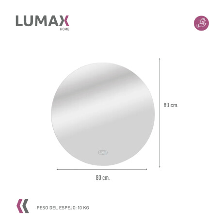 Espejo redondo Luz Led Lumax Desempañador 80 cm Espejo redondo Luz Led Lumax Desempañador 80 cm