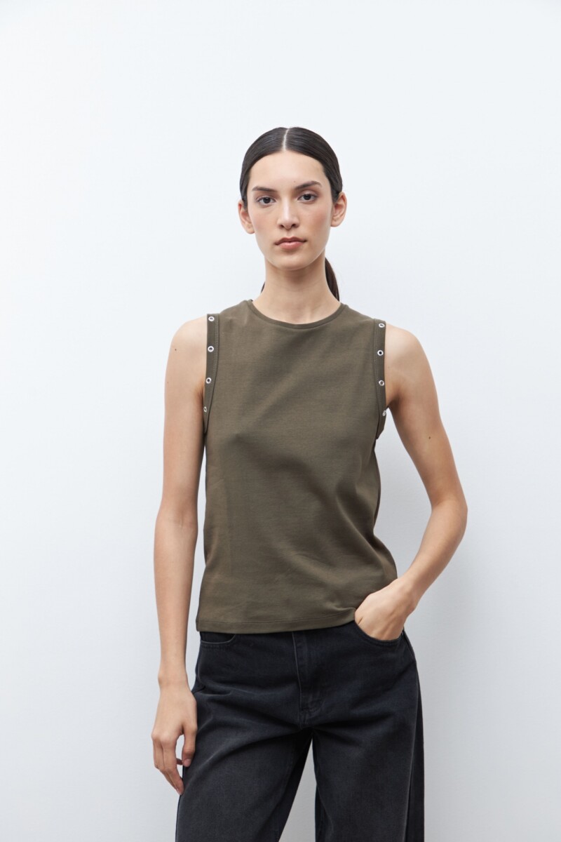 Top ojalillos metálicos verde oliva