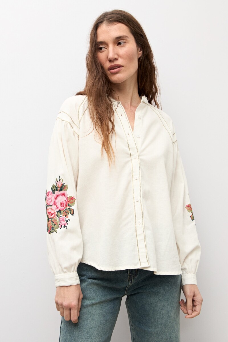 Camisa bordado floral crudo