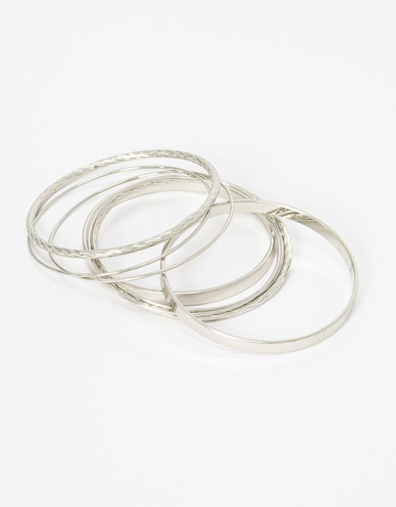 Pulseras Flexibles Sets Metal Set De Pulseras Labradas De Metal - Plateado Hematite