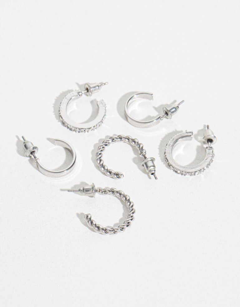 Aros Argollas Set Metal Set De Argollas - Plateado Rodio