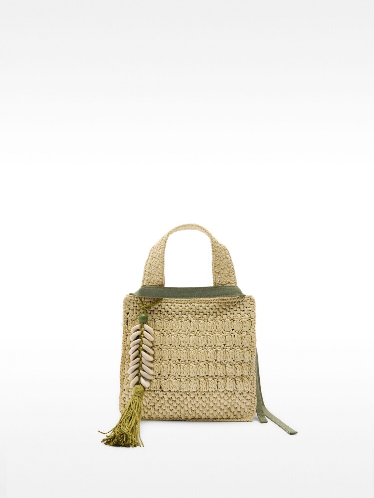 Bolsa Tote Efecto Rafia Con Detalle De Conchas Colgante S natural