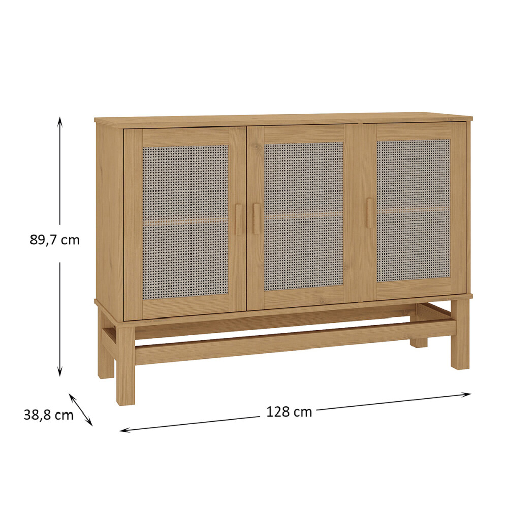 APARADOR BUFFET DE 3 PUERTAS EN MADERA MACIZA CON RATAN NATURAL APARADOR BUFFET DE 3 PUERTAS EN MADERA MACIZA CON RATAN NATURAL