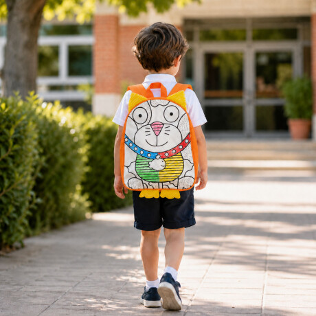 Mochila Creativa P/Pintar Infantil C/4 Marcadores 30×24×9cm Naranja/amarillo