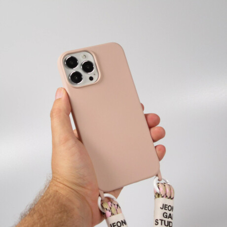 Protector Case SIlicona con Correa para iPhone 15 Pro Pink sand