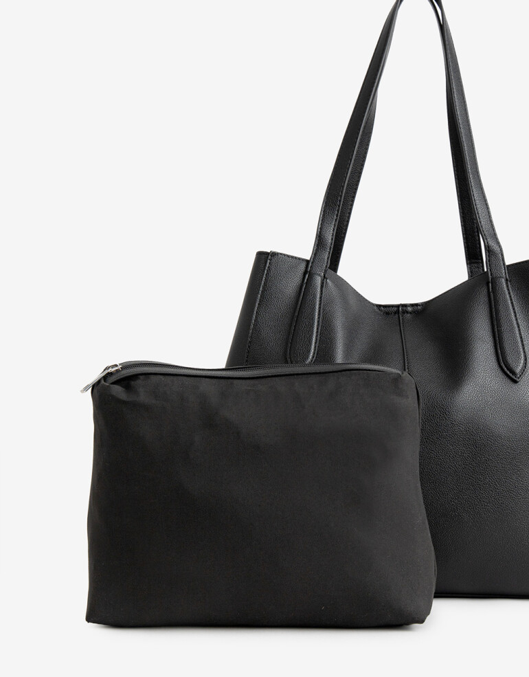 Shopper Shopper Con Doble Asa Corta De Hombro - Negro