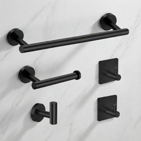Kit 5 Accesorios Baño Completo 5 Pcs Acero Inox Premium Negro Kit 5 Accesorios Baño Completo 5 Pcs Acero Inox Premium Negro