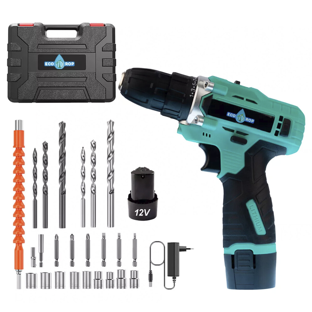 Taladro Atornillador a Batería 12V EcoDrop con Accesorios 