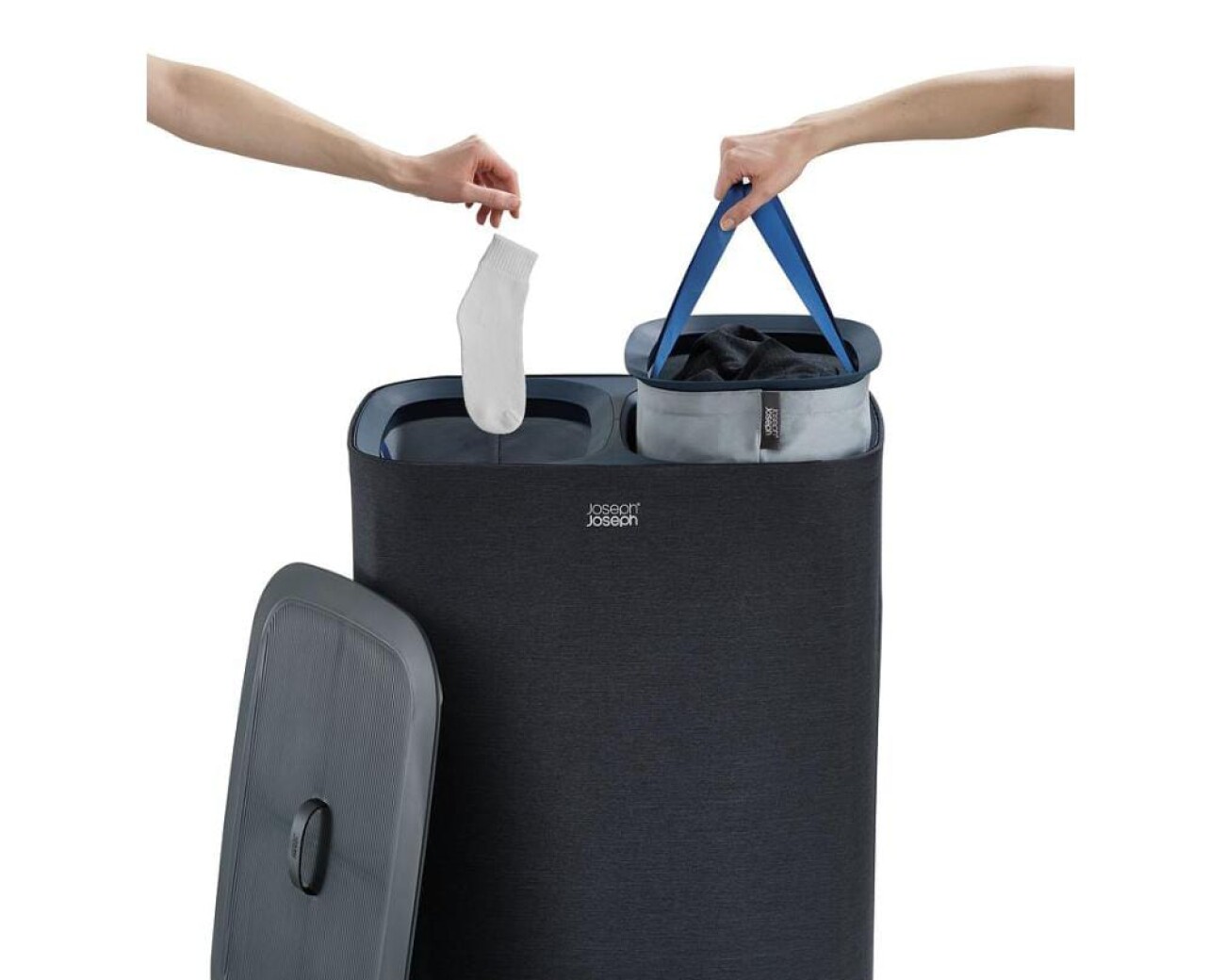 Cesta de lavandería con doble compartimento 90L Tota Negra