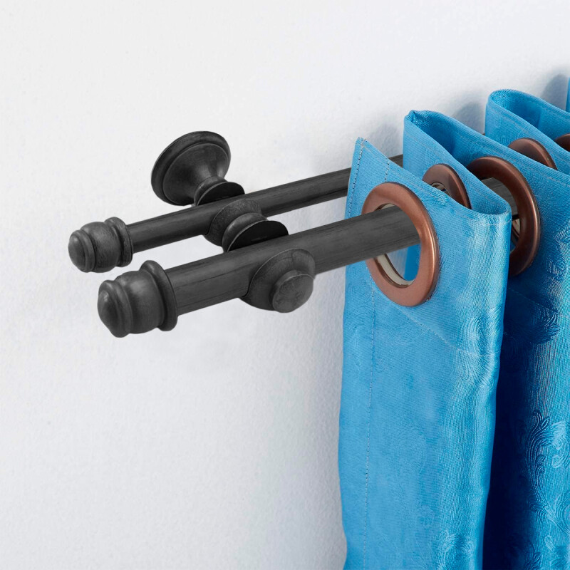 Barrote cortina doble de metal 1,5 m + 2 Soportes GRIS OSCURO
