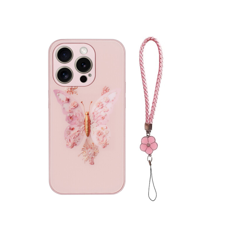 Protector iPhone 15 Pro diseño mariposa color rosa Protector Iphone 15 Pro Diseño Mariposa Color Rosa