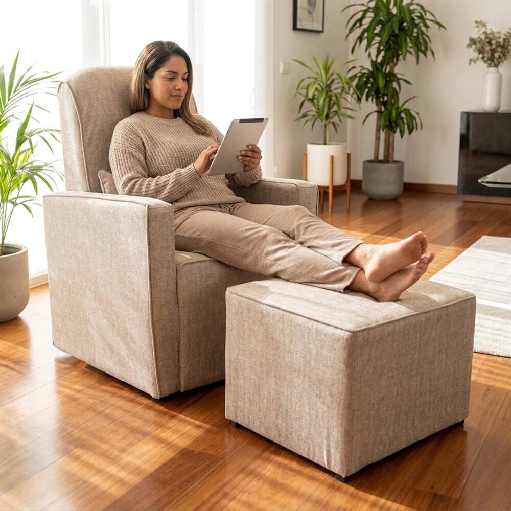 Sillón mecedor con apoyapiés Anny Beige