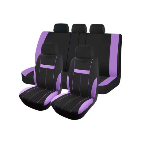 Cubreasientos De Tela 9 Piezas Negro Con Franjas Purpura